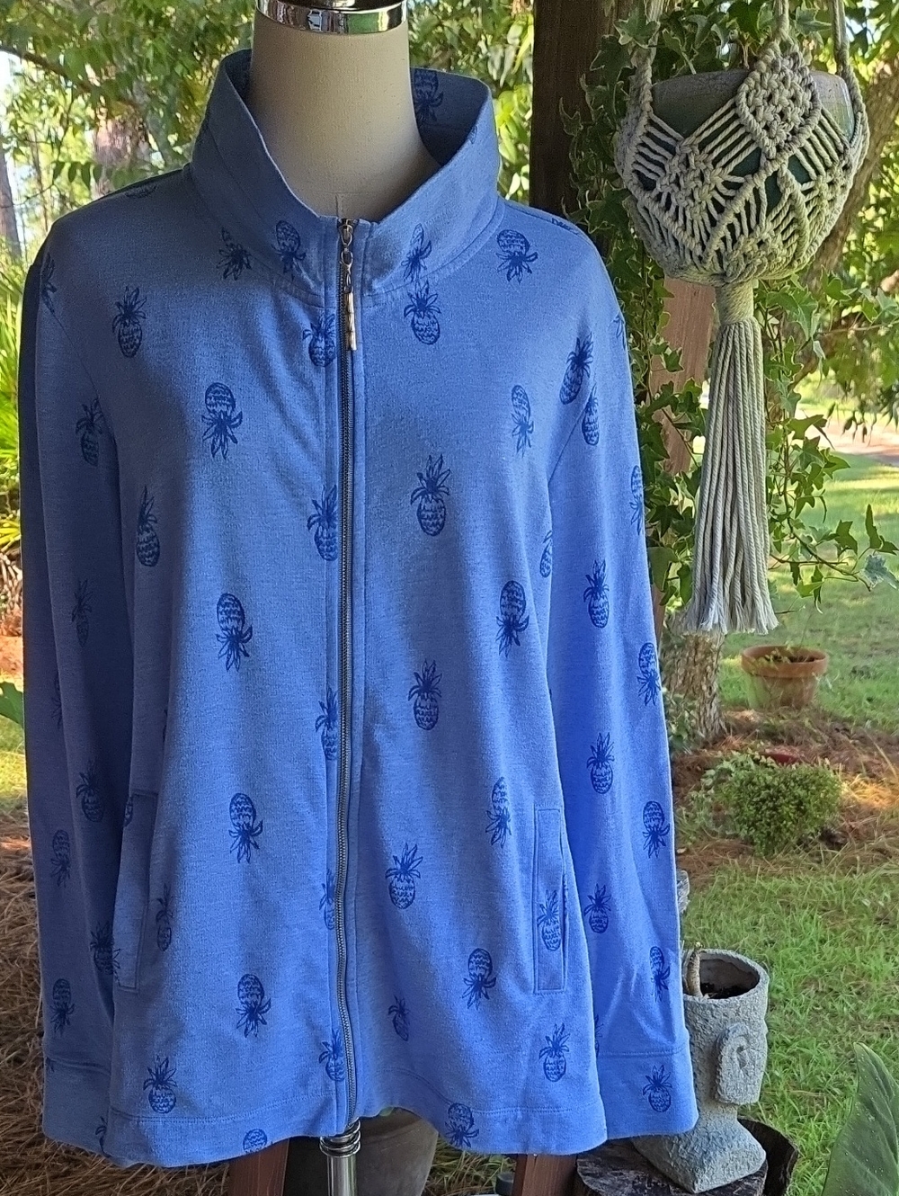 Lilly Pulitzer Bennett Zip Up In Blue Pineapple Burnout Print Size Extra Large